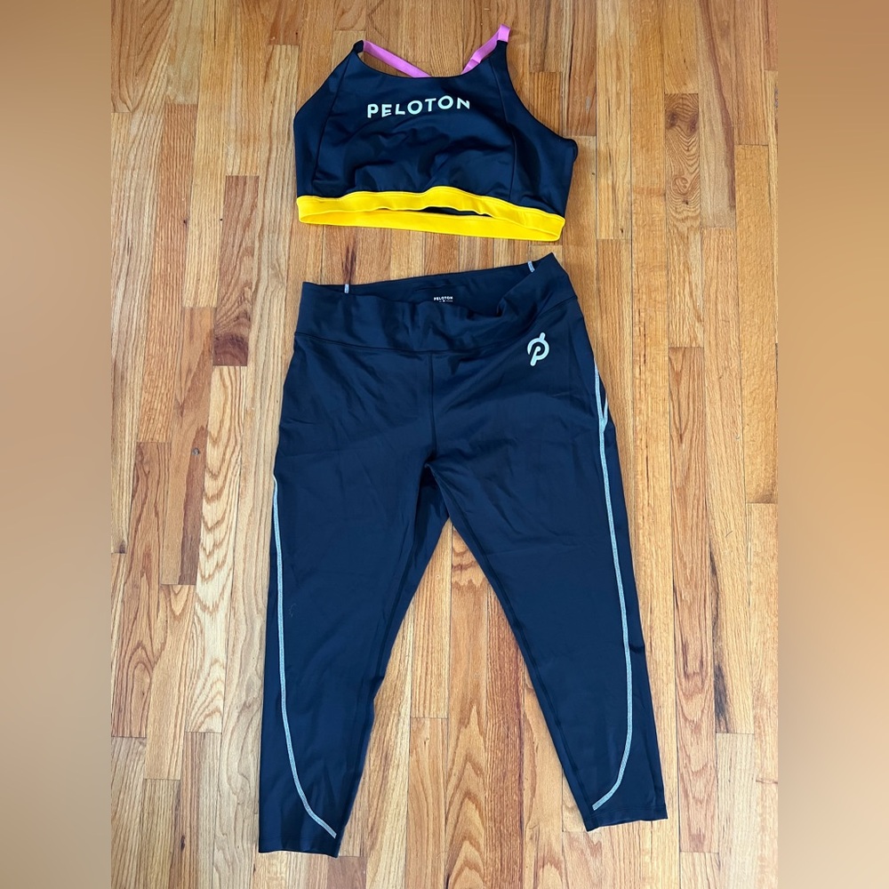 Peloton womens 3x Black Leggings & matching sports bra EUC